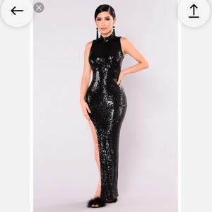 Fashion Nova Black Long Sequence Dress with Spilt